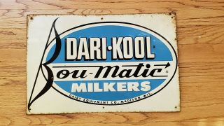 Vintage Dari Kool Dou Matic Milker Sign Madison Wi Dairy Farm Bow Arrow