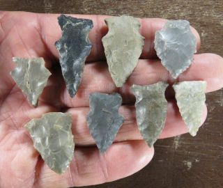 Really Group Of 8 Midwestern Archaic - Woodland Points,  L.  1 To 1.  5/8 In.