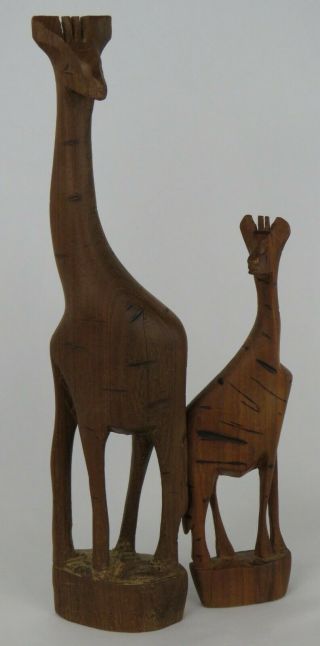 Vintage African Hand Carved Wood Giraffe Figurines 12 " & 8 " Tall