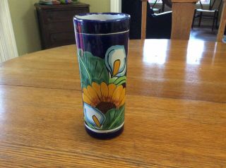 Vintage Pottery Glazed Flower Vase Jar Mexico Signed (4 Talv Mari)