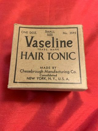 Vintage Vaseline Hair Tonic Small Size Box With 10 Full 3/8 Ounce Bottles
