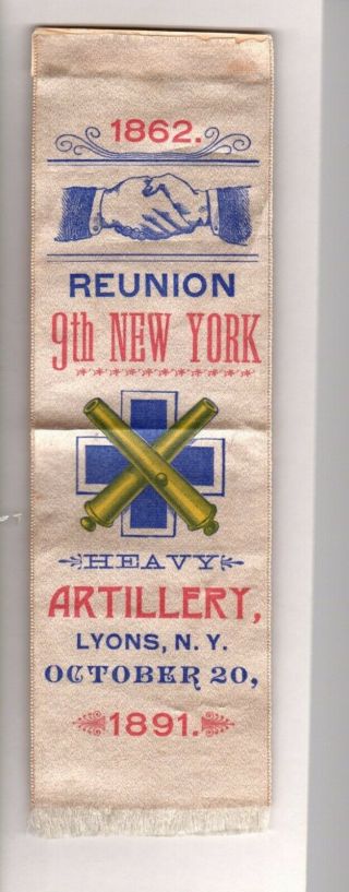 9th York Heavy Artillery Reunion Ribbon 1891 Civil War Gar