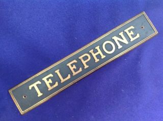 Antique Vintage 13 3/8 " Brass Telephone Booth Wall Plaque Sign Label