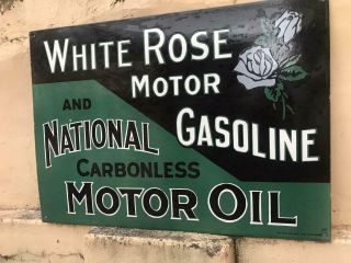 WHITE ROSE MOTOR GASOLINE 30X20.  5 INCHES PORCELAIN ENAMEL DOUBLE SIDE SIGN 2