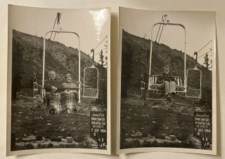 2 Vintage 1954 B&w Photographs People Double Chair Lift Berthoud Pass Colorado