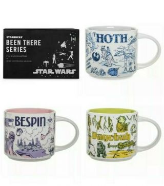 3 Disney Star Wars Starbucks Been There Mugs Hoth Bespin Dagobah Set In Hand