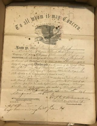 Civil War 1865 Discharge Certificate Minnesota Infantry