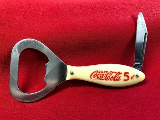 Vintage Coca - Cola Bottle Opener Pocket Knife Colonial Providence Ri Usa