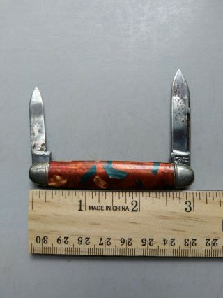 Hammer Brand Folding Knife 2 Blade Usa Red Copper Green Vintage Pocket Knife