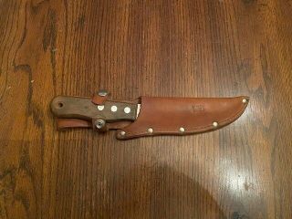 Remington Dupont Rh 495 Wood Handle Fixed Blade Knife Leather Sheath