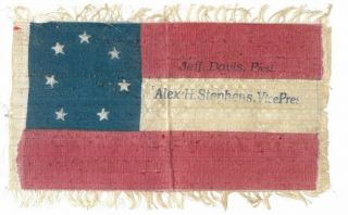 Csa Confederate Small Painted Silk 1st National Flag - Possibly From Reunion