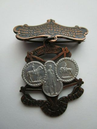 G.  A.  R.  Badge - Made From Captured Rebel Cannon/abraham Lincoln - Chicago - 1900
