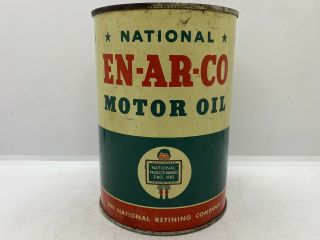 Old Gas & Oil Vintage National En - Ar - Co Motor Oil 1 Quart Advertising Tin Can