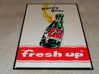 Vintage Fresh Up 7up Seven Up Bottle 12 " Metal Soda Pop Gasoline & Oil Sign 7 Up