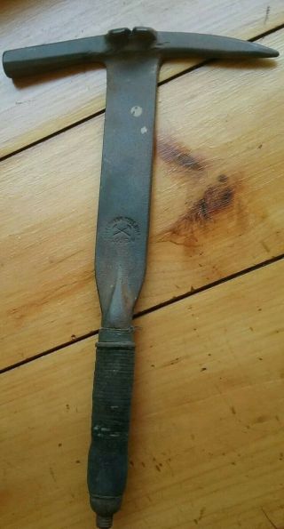 Vintage Antique Slate Hammer Pick Axe Stedmann Tool Wks Stacked Leather Handle
