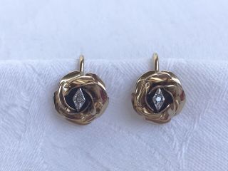 Vintage Reis 1/20 12 Kt Gold Filled Rose W/ Diamond Screw Back Earrings C R Mark