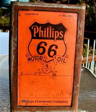 Vintage Phillips 66 Motor Oil 5 Gallon Metal Can Advertising Gas Station