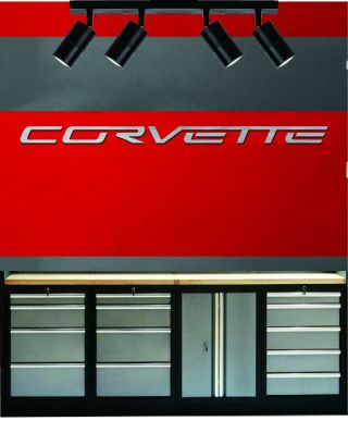 Corvette Lettering Brushed Aluminum 6 Feet Wide Garage Sign Gift