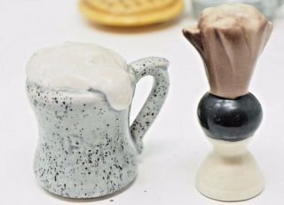 Mini Arcadia Shaving Creme Brush Mug Salt And Pepper Shaker Vintage Set