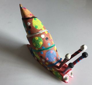 Mexican Oaxacan Alebrije Carved Wood Snail Figure Signed