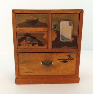 Vintage Wood Doll House Chest Dresser Lake George Ny Souvenir Keepsake Jewel Box