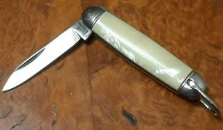 Vintage Miniature Keychain 1.  5 " Mother Of Pearl Pocket Knife,  Single 1 - Blade