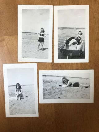 Vintage Black & White Photos (4) Sexy Risque Woman Bikini 2 Pc Pin Up 1940s Rare