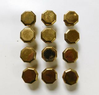 12 Vintage Polished Solid Brass Octagonal Knob Drawer Cabinet Handles Pull 1 1/8