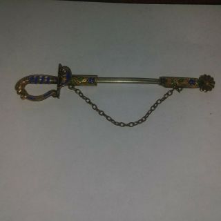 Rare Civil War Era Gar U.  S.  Army Sword And Scabbard Stickpin Gold Filled Enamel