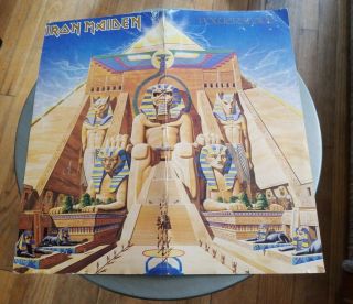 Vintage 1984 Iron Maiden Powerslave Poster Flat Distressed Promo Heavy Metal Htf