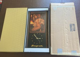 Vintage 1980s Snap On Tools Wall Clock Pin Up Girl Brunette Lingerie 23x11”