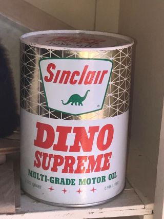 Vintage Sinclair Dino Supreme Oil Can Full Minty Fresh