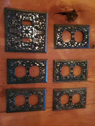 Vintage Style Metal Filigree Double Light Switch Covers Plates Gold Brass Flower