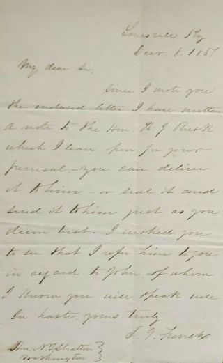 Confederate General Samuel French Letter Louisville,  Ky December 8,  1857
