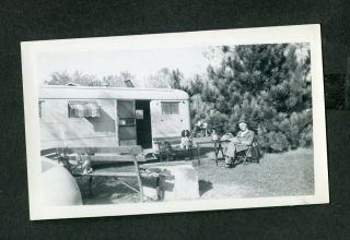 Vintage Photo Man W/ Pet Dog & Cat Camping Travel Trailer 432132