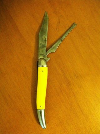 Vintage 1950 ' s IMPERIAL Crown Yellow Fish Scaler Pocket Knife Prov.  R.  I USA 3