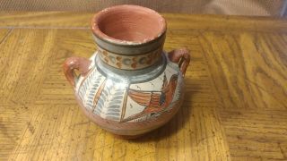 Vintage Tonala Mexican Pottery Folk Art Vase Jar With Handles Signed D.  R.