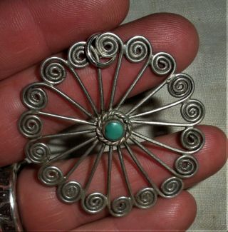 Vintage Navajo Swirl Turquoise Sterling Silver Charm Pendant Vafo