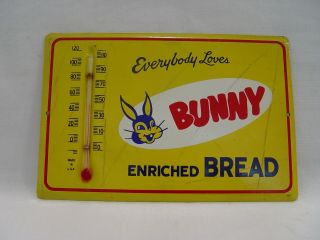 Old Everybody Loves Bunny Bread Tin Metal Advertising Thermometer Sign