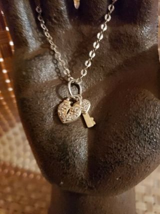 Vintage Danecraft Sterling Silver Vermeil Key Lock Heart Necklace Pendant 925