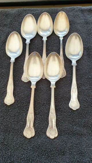 7 Vintage Silver Plated Kings Pattern Dessert Spoons 18cm Long.