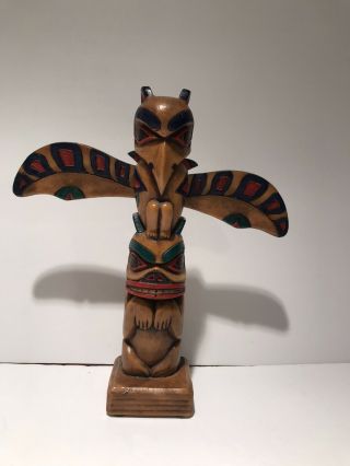 Vintage Wooden Carved Totem Pole Alaskan Signed Raven 9” Tall Dated 1967