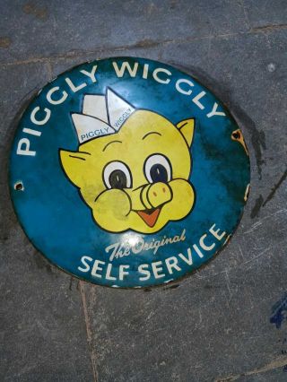 Porcelain Piggly Wiggly Enamel Sign Size 12 " Inches