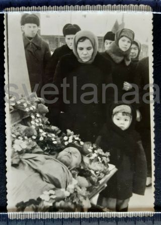 1950s Funeral Dead Man Post Mortem Little Child Soviet People Vintage Photo Shot