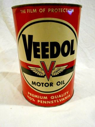 Vintage Veedol 5 Qt Oil Can 9 1/2 "