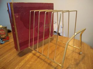 Vintage Metal Wire Record Rack Stand Holder In Brass For 40 - 50 Record Lp 