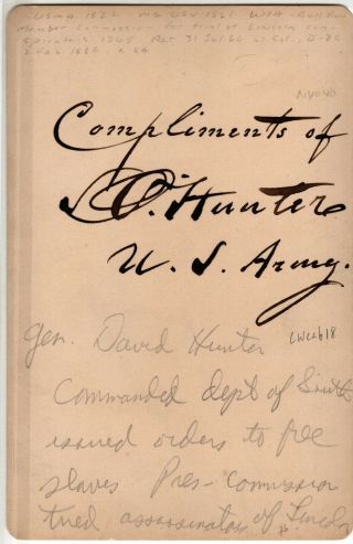 Civil War General David O.  Hunter,  Hand Signed Ink,  Cabinet Card,  Great Image,