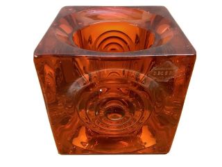 Vintage Viking Glass Orange Bullseye Votive Candle Holder Mid Century Amberina