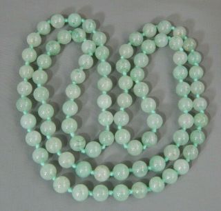 Vintage Hand Knotted Chinese Green Jadeite Jade Bead Necklace 32 "