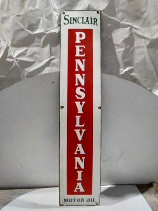 Porcelain Sinclair Pennsylvania Enamel Sign Size 39 " X 8 " Inches